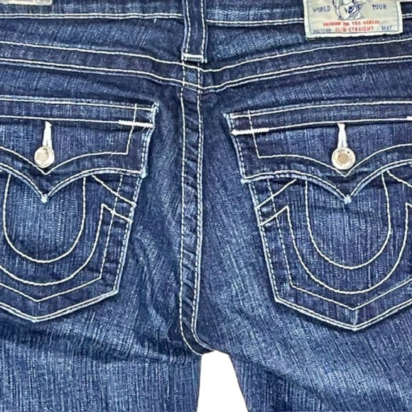 True Religion Slim Straight Flap Pocket Jeans w/Swarovski Crystals - 31 - Picture 7 of 12